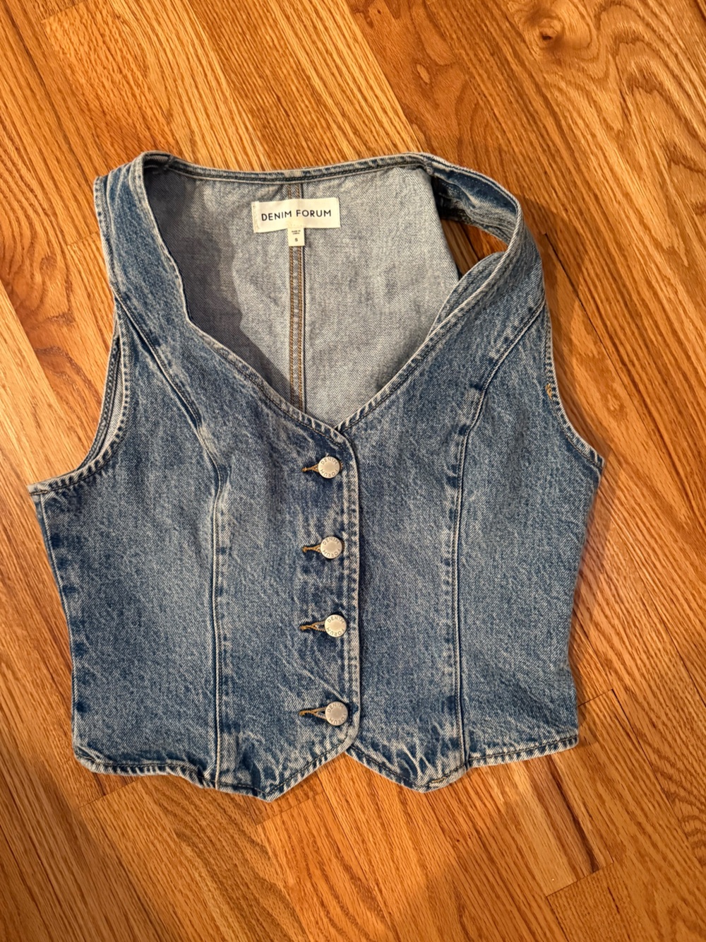 Denim Forum Light Blue Cropped Denim Vest with Silver Buttons